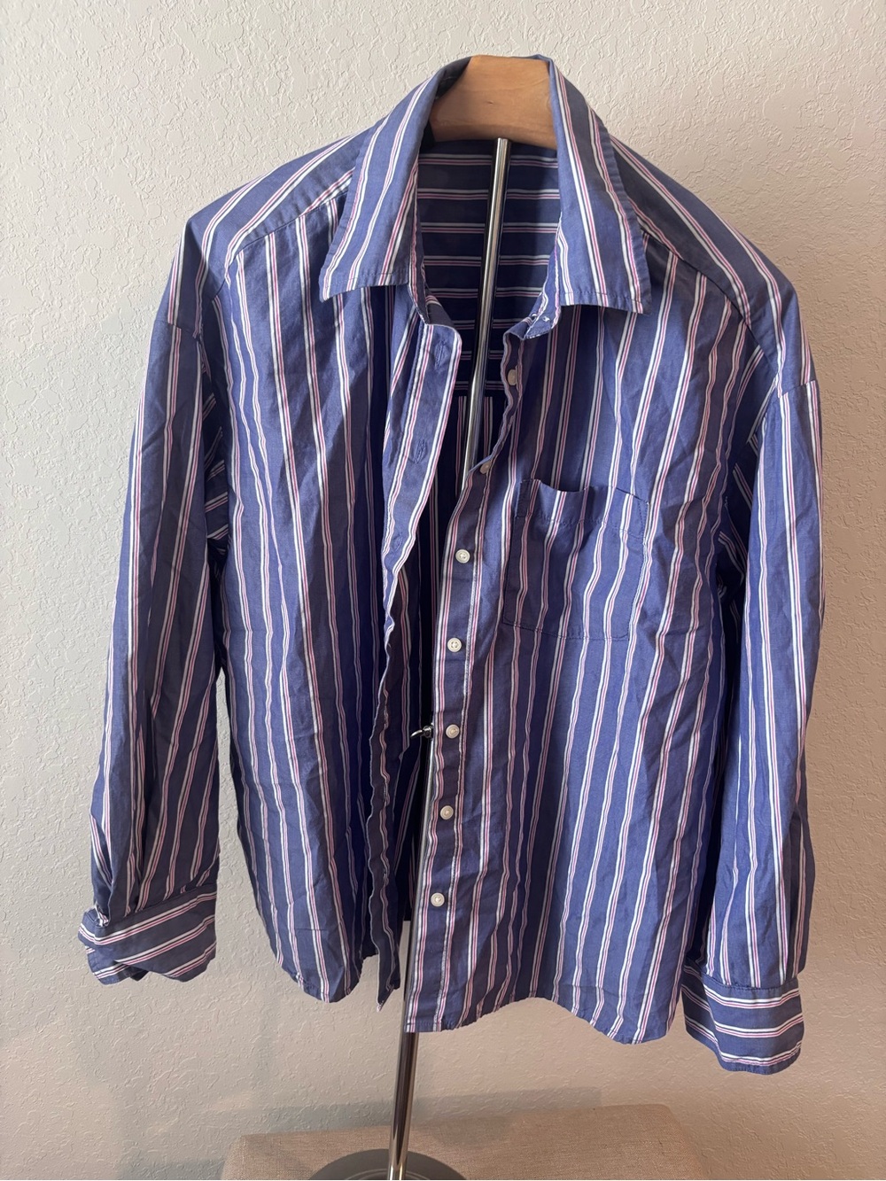 Gap The Big Shirt Blue Pink Striped Oversized Button Down Womens M Preppy